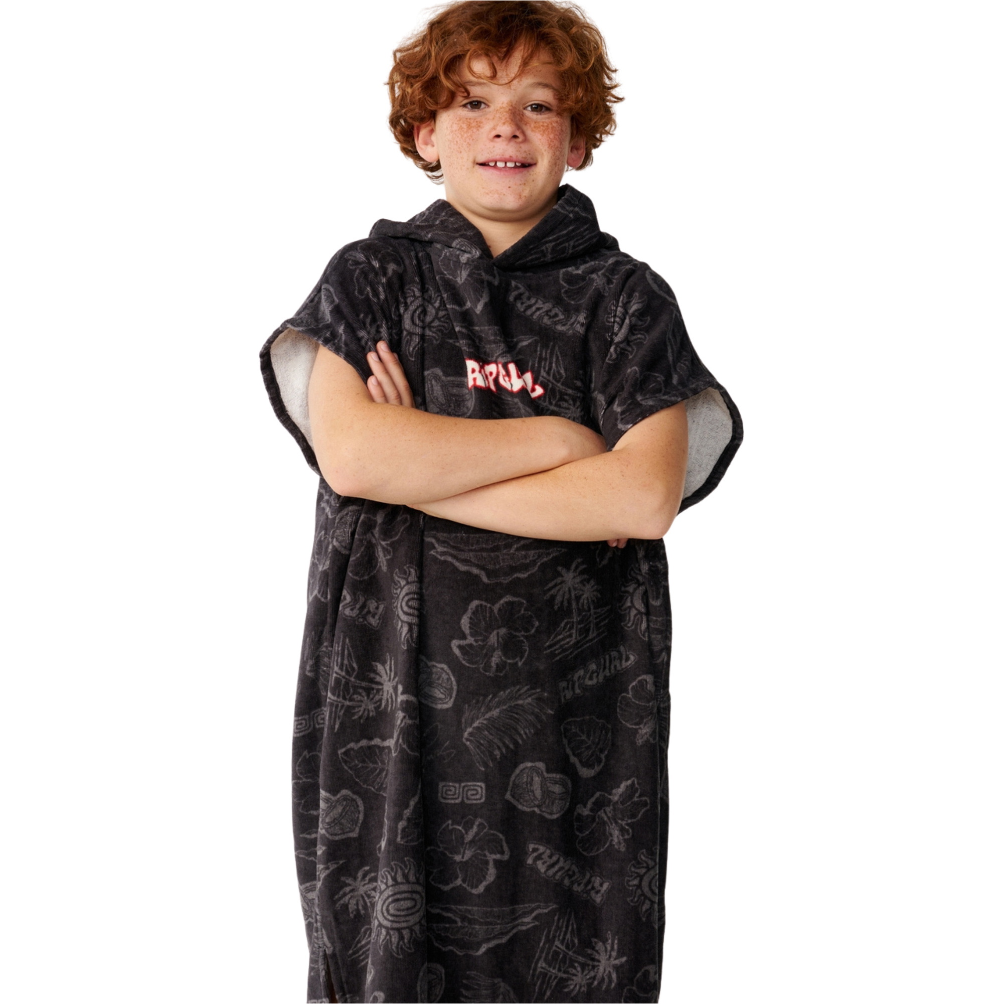 2026 Rip Curl Junior Sessions Hooded Towel  00DBTO - Washed Black